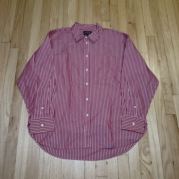 J. Crew Etienne Oversized Fit Shirt Women's Medium Red White Striped Button Down